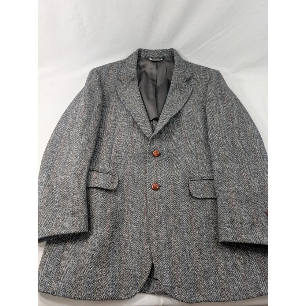 VTG Harris Tweed Beaconsfield Blazer Sport Coat Mens 42L Slim Gray Wool 90s